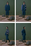 AVIVA JIFEI XUE Indigo Stripe Linen Short Kimono Jacket A21-KJS Reversible Indigo Stripe Linen Short Kimono Jacket